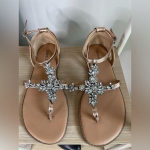 Crystal embellished rhinestone metallic rose gold sandals